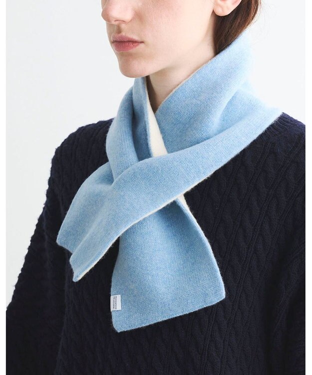 MOONBAT MACKINTOSH PHILOSOPHY(マッキントッシュ フィロソフィー）【ギフトBOX付】ウール100％ リバーシブル ニット マフラー ユニセックス 日本製 ペールスカイ