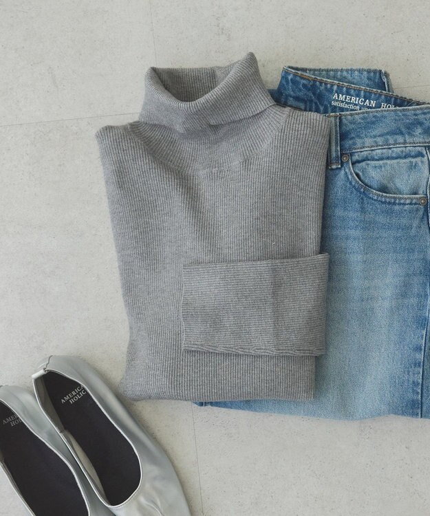 AMERICAN HOLIC バイパチリブタートルネックニットプルオーバー Gray Mixture