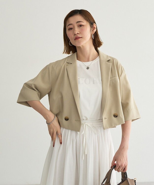 YECCA VECCA ハーフスリーブクロップドジャケット Gray Beige