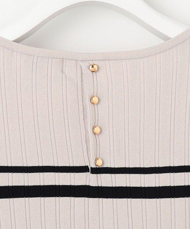 J.PRESS LADIES L 【洗える】レーヨンエリートストレッチ ボーダー ニット ベージュ×ネイビー系