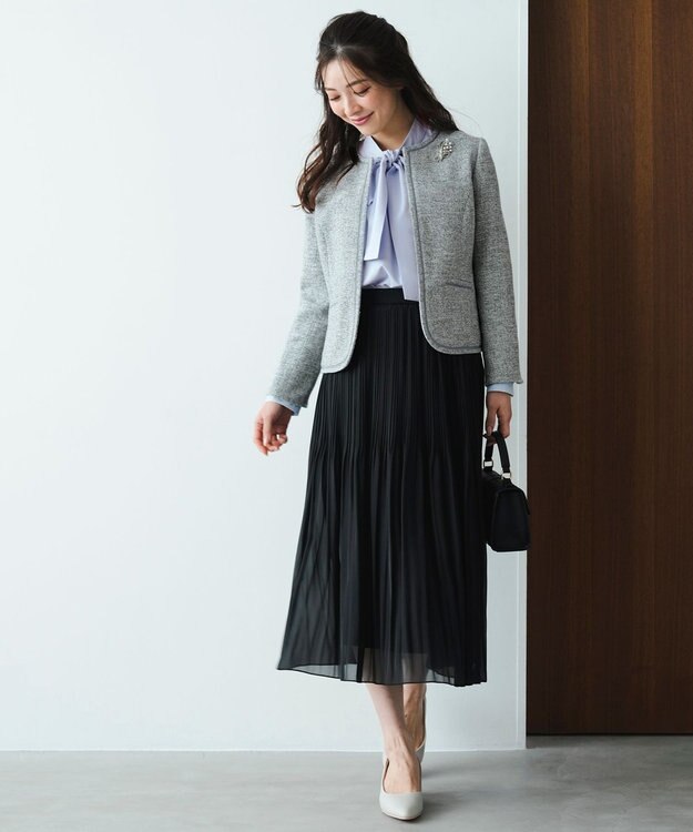 ANY SIS L ライトストレッチ ツイード ジャケット グレーシャンブレー