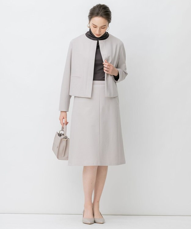 自由区 L 360°FREEウォッシャブノーカラージャケット ベージュ系