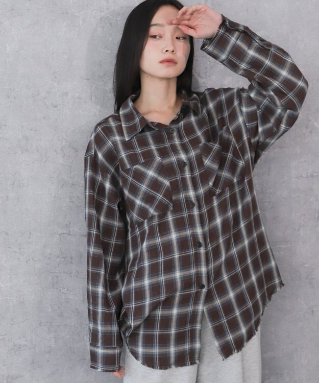 WEGO チェックBIGシャツ ブラウン