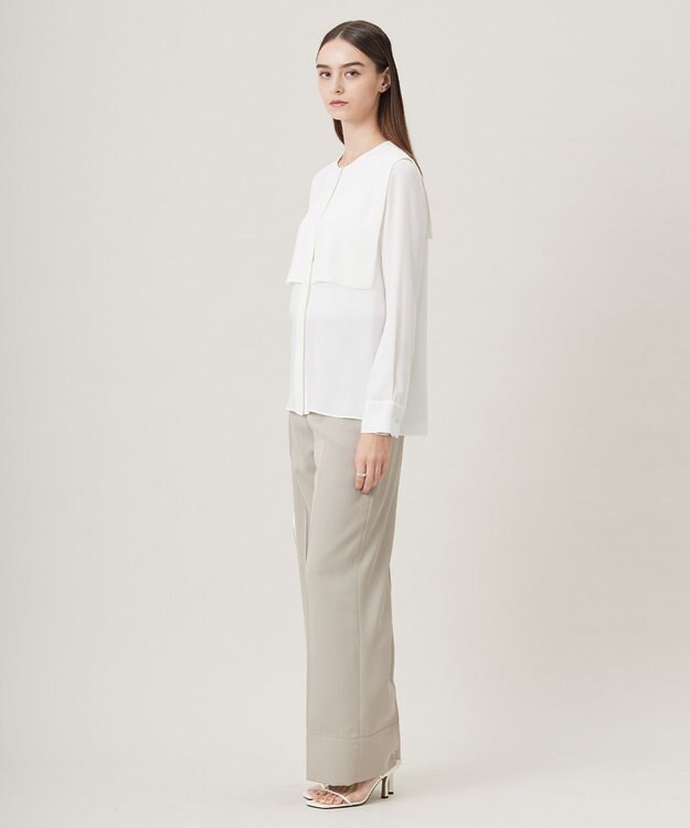 ICB L 【UVケア・速乾・接触冷感・洗える】BackSatinAmunzen デザインブラウス オフホワイト系