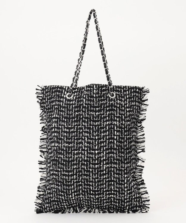 ICB フリンジツイードトート オフホワイト×ブラック系