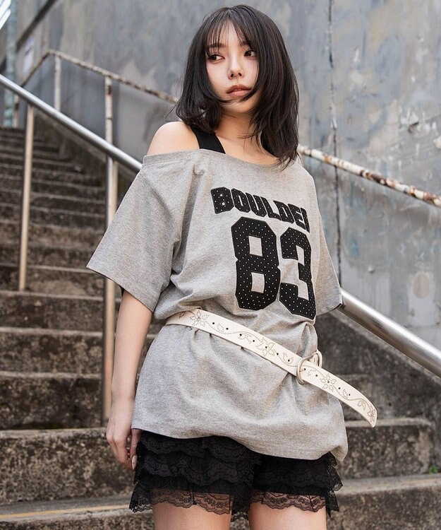 WEGO タンクレイヤードワンショルビッグT 杢グレー