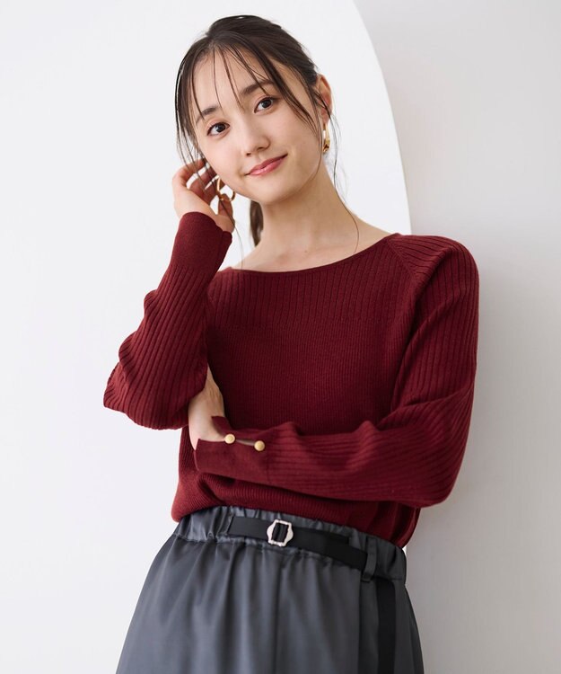 ANY SIS 【ウールブレンドシリーズ】ベースネックリブコンビ ニット ボルドー