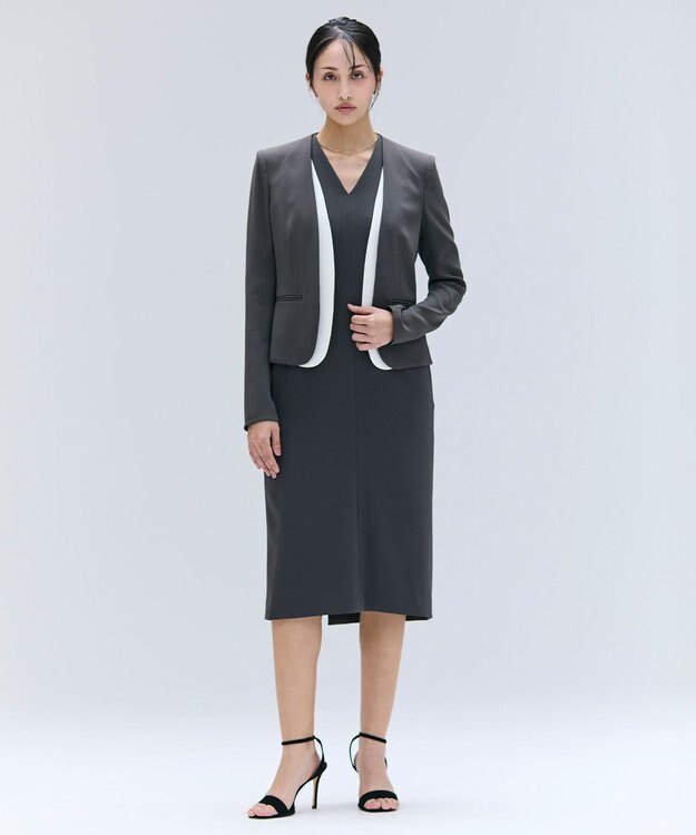 BEIGE， 【洗える・VERY NaVY 11月号掲載】CINDY / ダブルカラージャケット C.Gray x White