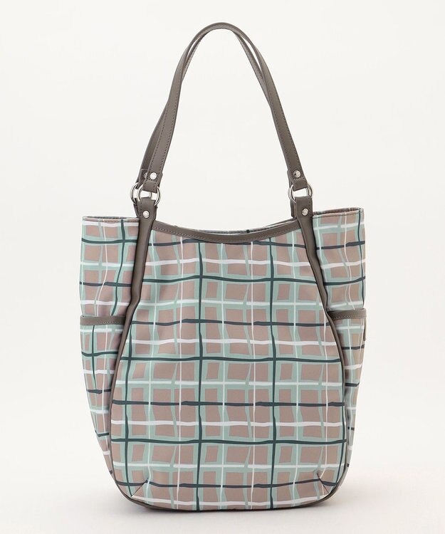 Y'SACCS ドローイングチェックトートバッグ グレージュ