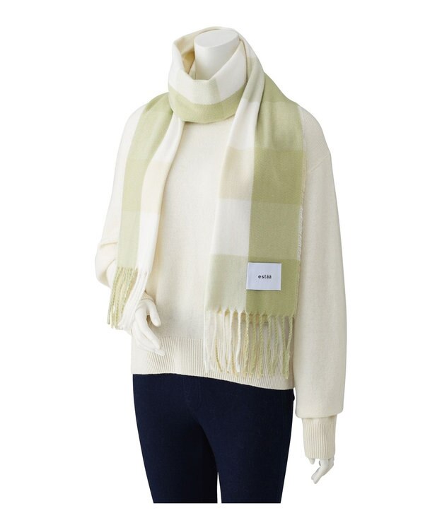 MOONBAT estaa とろーりマフラー クリーミーチェック／手洗い可 ミントグリーン