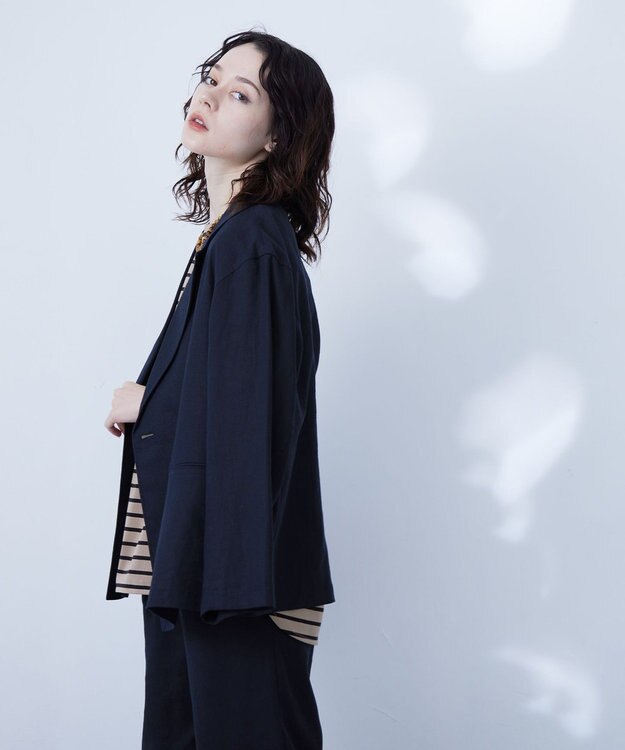 J.PRESS YORK STREET 【WOMEN】コットンリネン　ジャケット ネイビー系