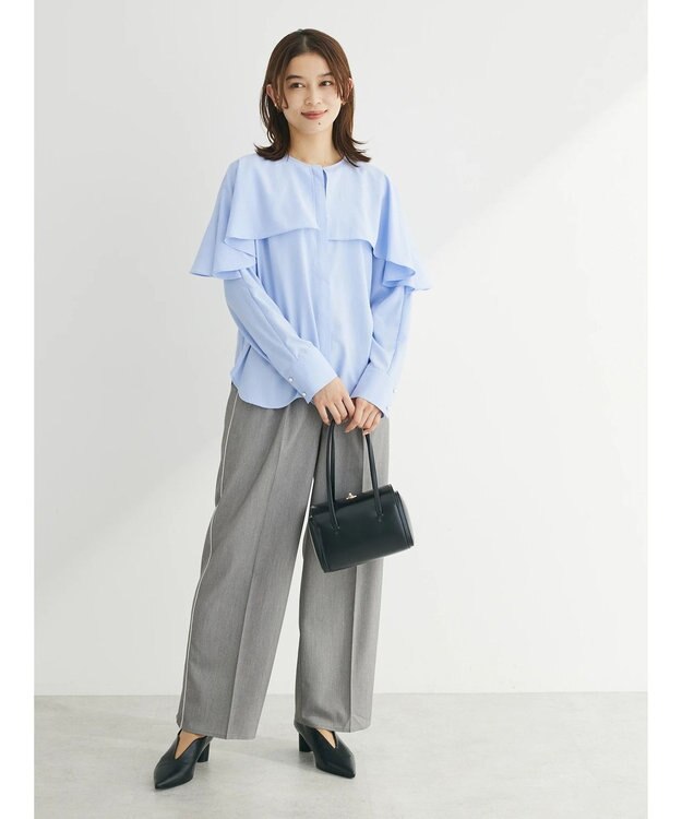 Green Parks ケープ風ブラウス Sax