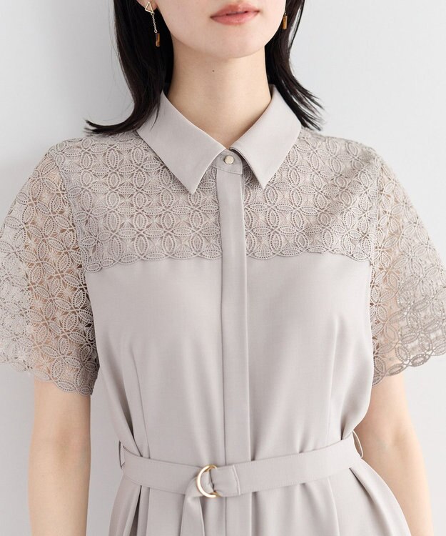 YECCA VECCA レース切替ワンピース Gray Beige