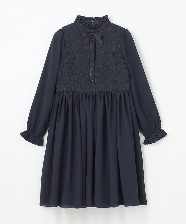 組曲 KIDS 【150-170㎝】レースシフォン ワンピース ネイビー系