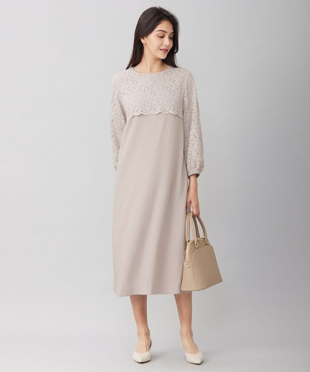 自由区 【洗える】レースコンビジョーゼット ワンピース ベージュ系