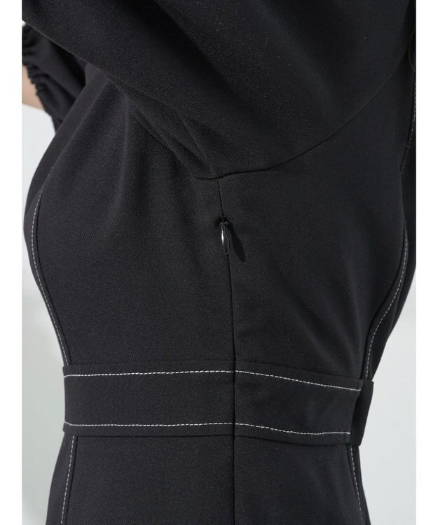 earth music&ecology 配色ステッチパフスリーブワンピース Black