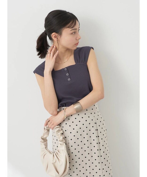 earth music&ecology リブフレンチタンクトップ Charcoal Gray