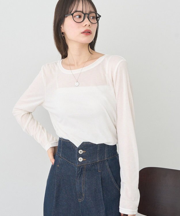 earth music&ecology クルーネックシアーテレコプルオーバー Off White