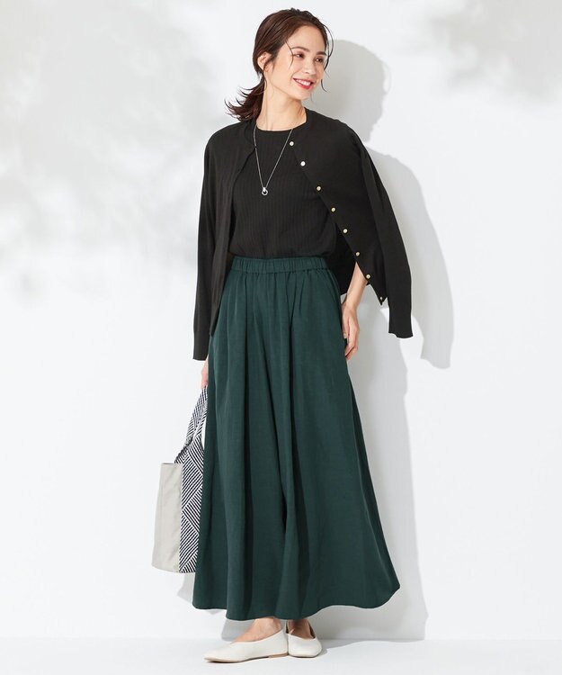 ANY 【接触冷感・UVケア】清涼リネン ガウチョパンツ グリーン