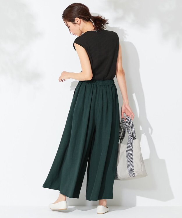 ANY 【接触冷感・UVケア】清涼リネン ガウチョパンツ グリーン