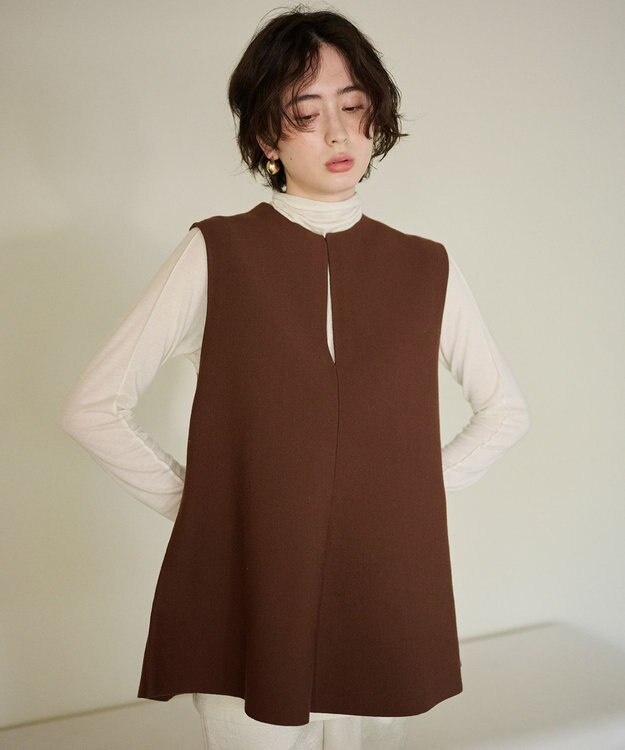 #Newans 【洗える】スリットネックフレアベスト ブラウン