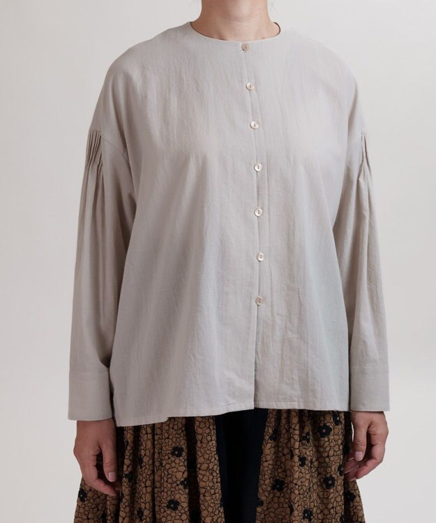 muuc コットンローン長袖ブラウス グレーベージュ