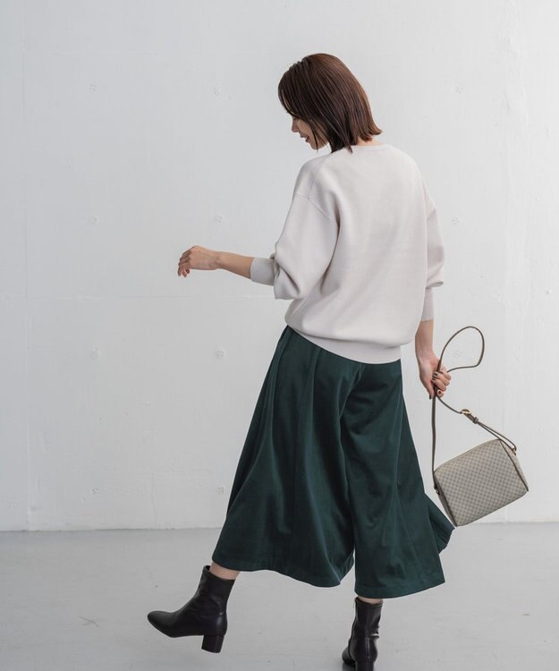 ANY 【洗濯機可】エステルベロア ガウチョパンツ グリーン系