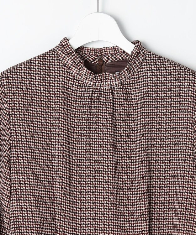 J.PRESS LADIES L デシンハウンドトゥースプリント ワンピース ブラウン系