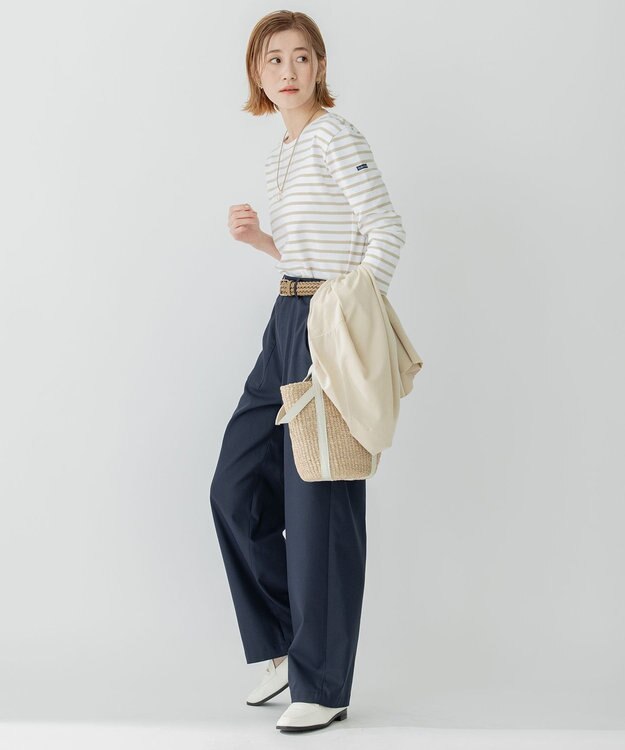 23区 L 【洗える】Armor-lux スムース ボーダー カットソー ベージュ×ホワイトボーダー