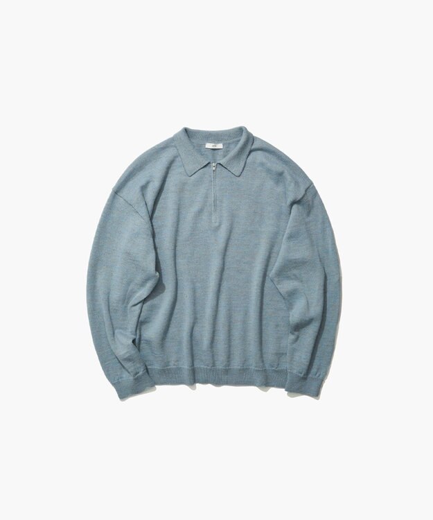 ATON BABY ALPACA LINEN | ジップアップポロセーター - UNISEX SAX