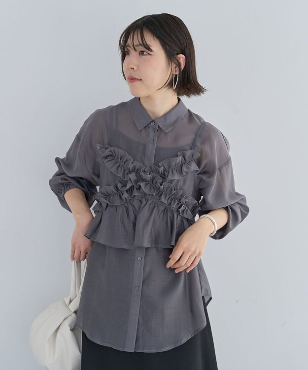 Green Parks ＳＥＴ２点フリルビスチェ＋シャツチュニック Charcoal Gray