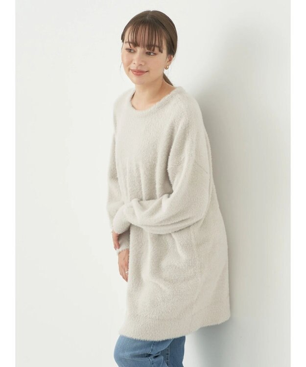 earth music&ecology ミニシャギーチュニック Gray Beige