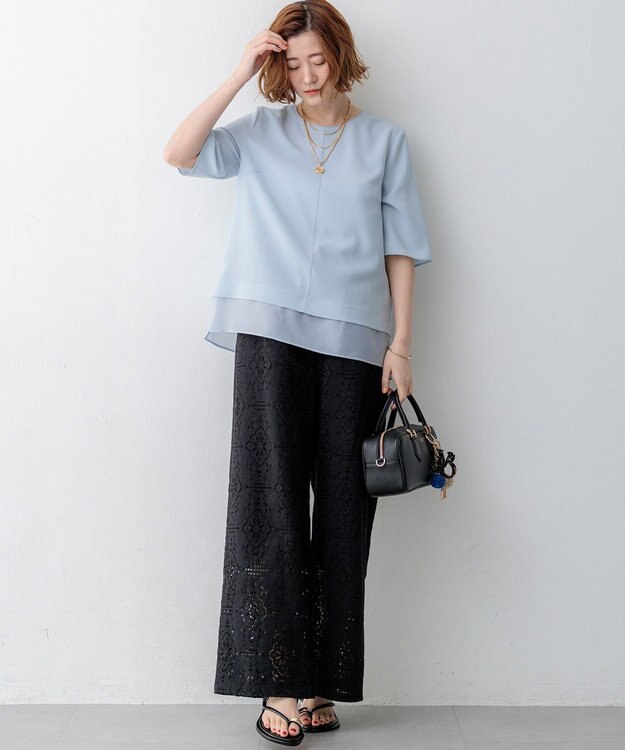 23区 【先行予約】ラッセルオーナメントレース ワイド パンツ ブラック系