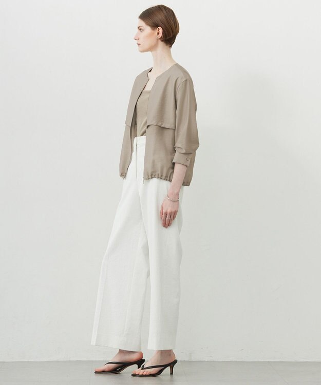 ICB 【接触冷感・速乾・洗える】 リヨセルナイロンワッシャー ノーカラーブルゾン クリームブラウン系