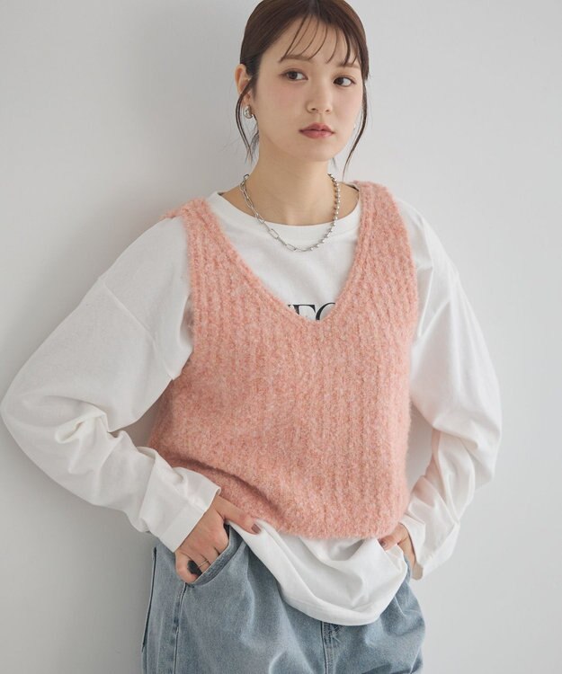 earth music&ecology ＭＩＸカラーブークレニットビスチェ Pink Orange