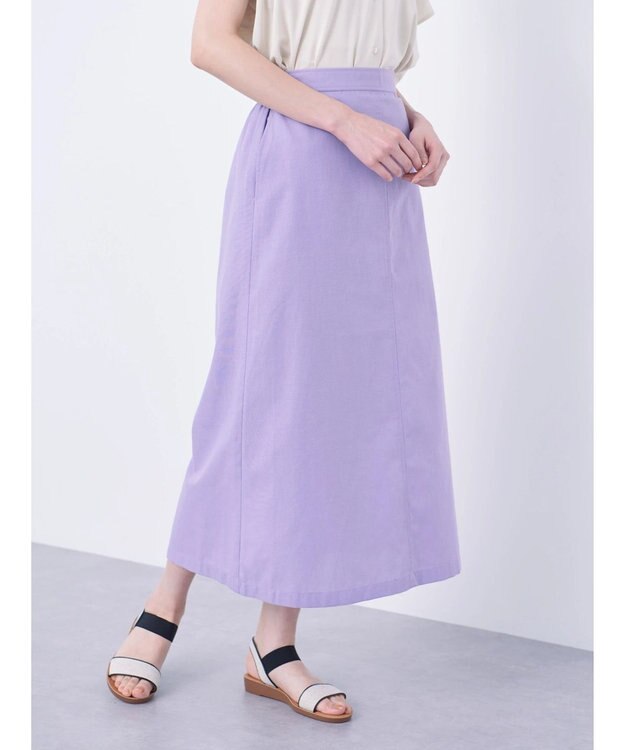 Green Parks 綿麻混台形マキシスカート Lavender