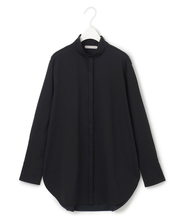 ICB L 【洗える】 ブラウスライクジャージー ロングシャツ ブラック系