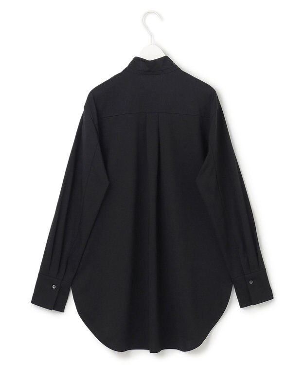 ICB L 【洗える】 ブラウスライクジャージー ロングシャツ ブラック系