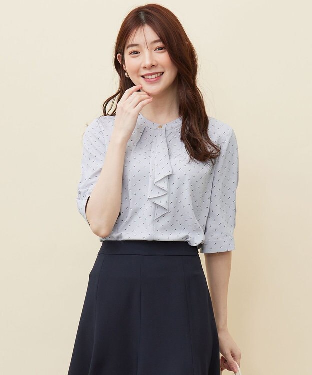 ANY SIS S 【洗える】ラッフルボウ ブラウス ライトブルーベース