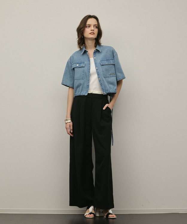 GRACE CONTINENTAL ハーフスリーブデニムシャツ ブルー