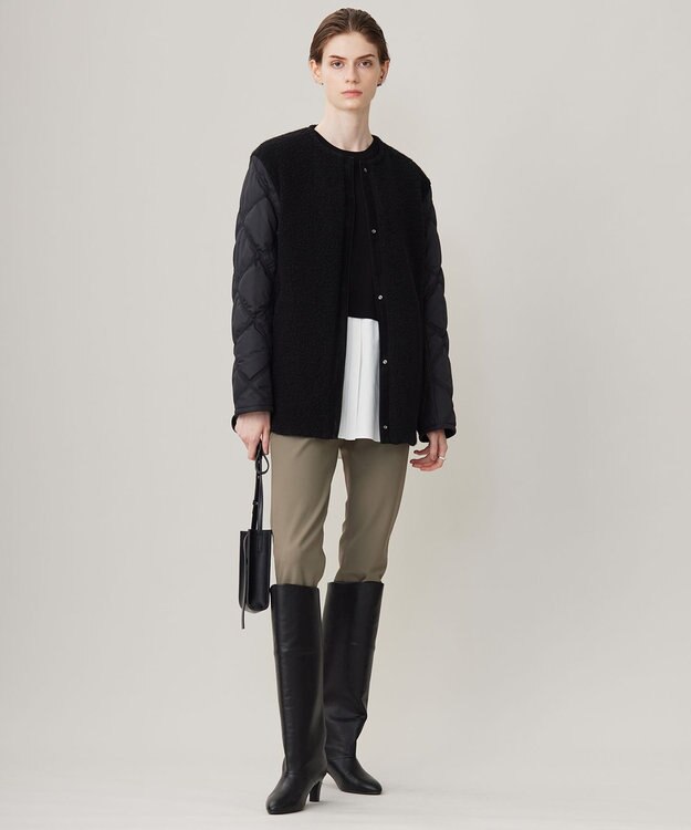 ICB L 【リバーシブル着用可能】 ラミネートパイルキルト ミドル丈コート ブラック系