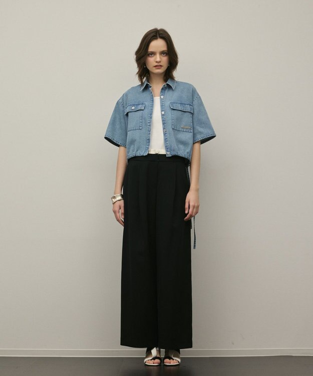 GRACE CONTINENTAL ハーフスリーブデニムシャツ ブルー