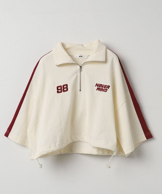 WEGO 刺繍ハーフジップT ホワイトアイボリー