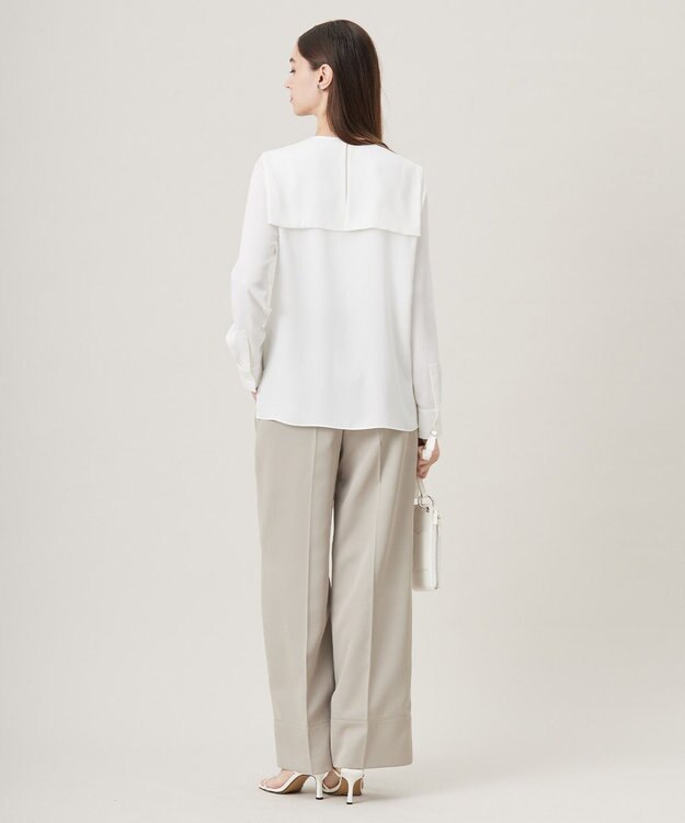 ICB L 【UVケア・速乾・接触冷感・洗える】BackSatinAmunzen デザインブラウス オフホワイト系