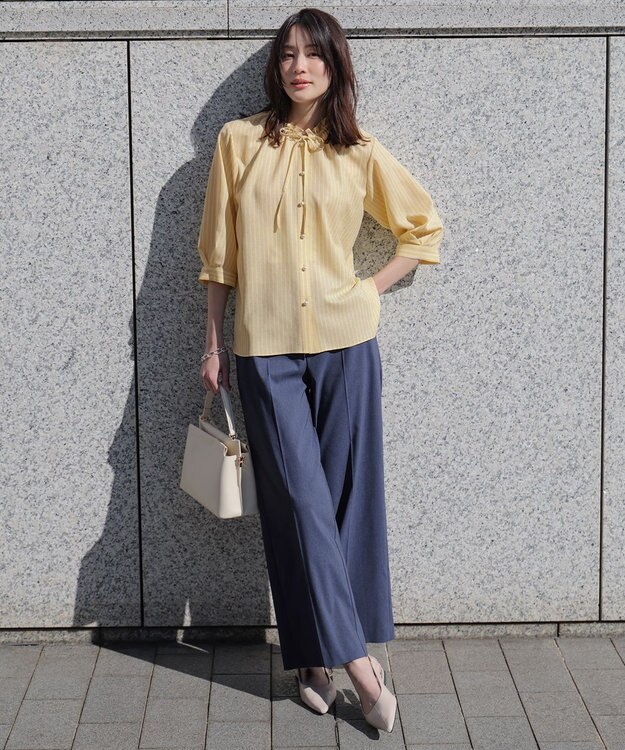 ANY SIS L エアリーストレッチ ワイドパンツ シャンブレーブルー