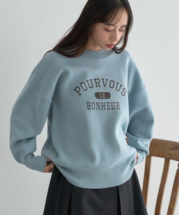 earth music&ecology 【洗濯機洗い可】スウェットライクロゴニットプルオーバー ライトブルー