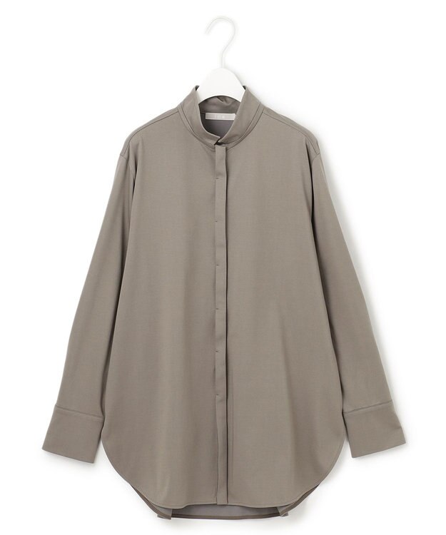 ICB L 【洗える】 ブラウスライクジャージー ロングシャツ スレートカーキ系