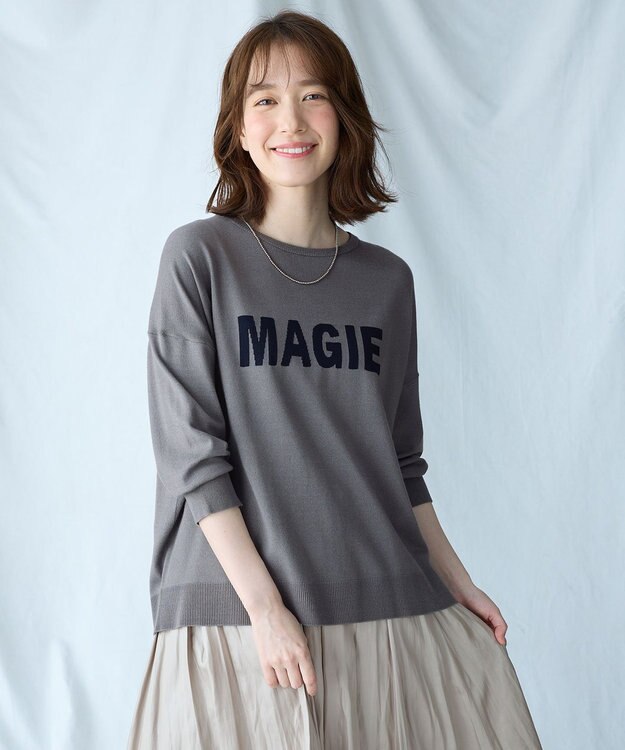 ANY L 【洗濯機可】インターシャロゴニット グレー