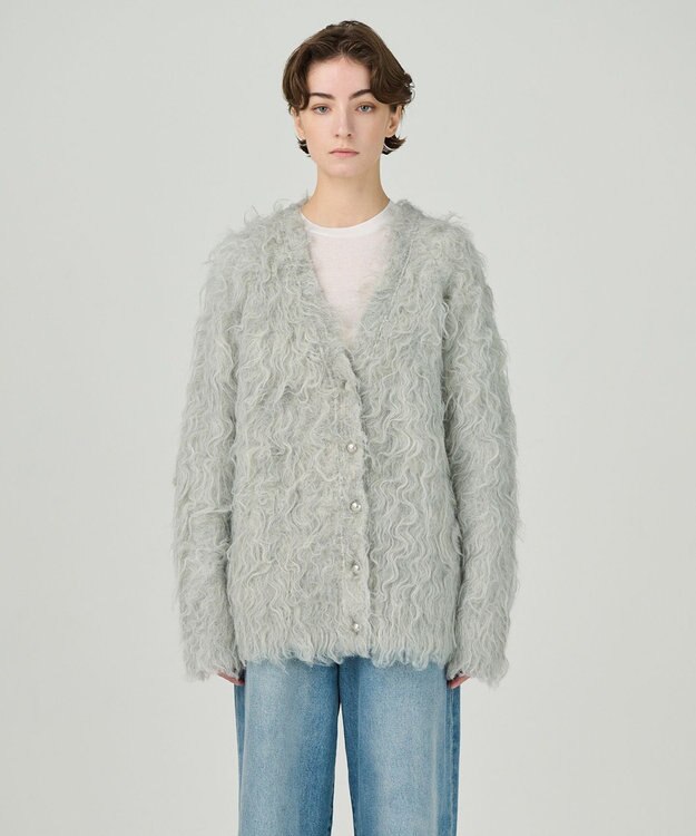 GRACE CONTINENTAL シャギーニットカーディガン ライトグレー