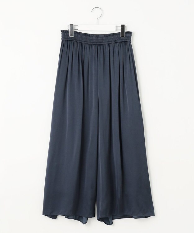 自由区 【ウエストゴム・長さ調整可・洗える・XSサイズあり】ビンテージサテン ガウチョパンツ ネイビー系